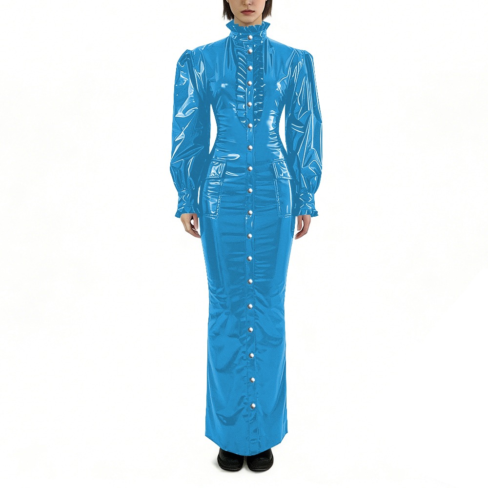 Winter Clothing For Plus Size Women - 광택 PVC 롱 펜슬 드레스 플러스