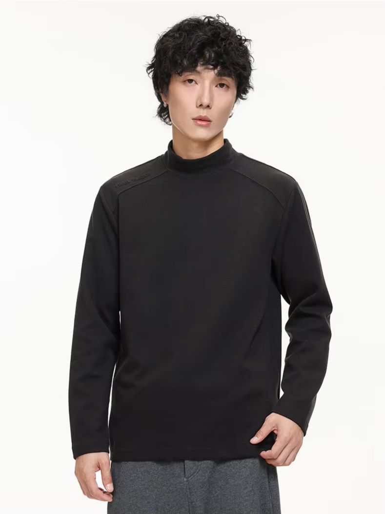 Thermal Base Layer - 심플 베이직 패치워크 미드칼라 긴팔 티셔츠