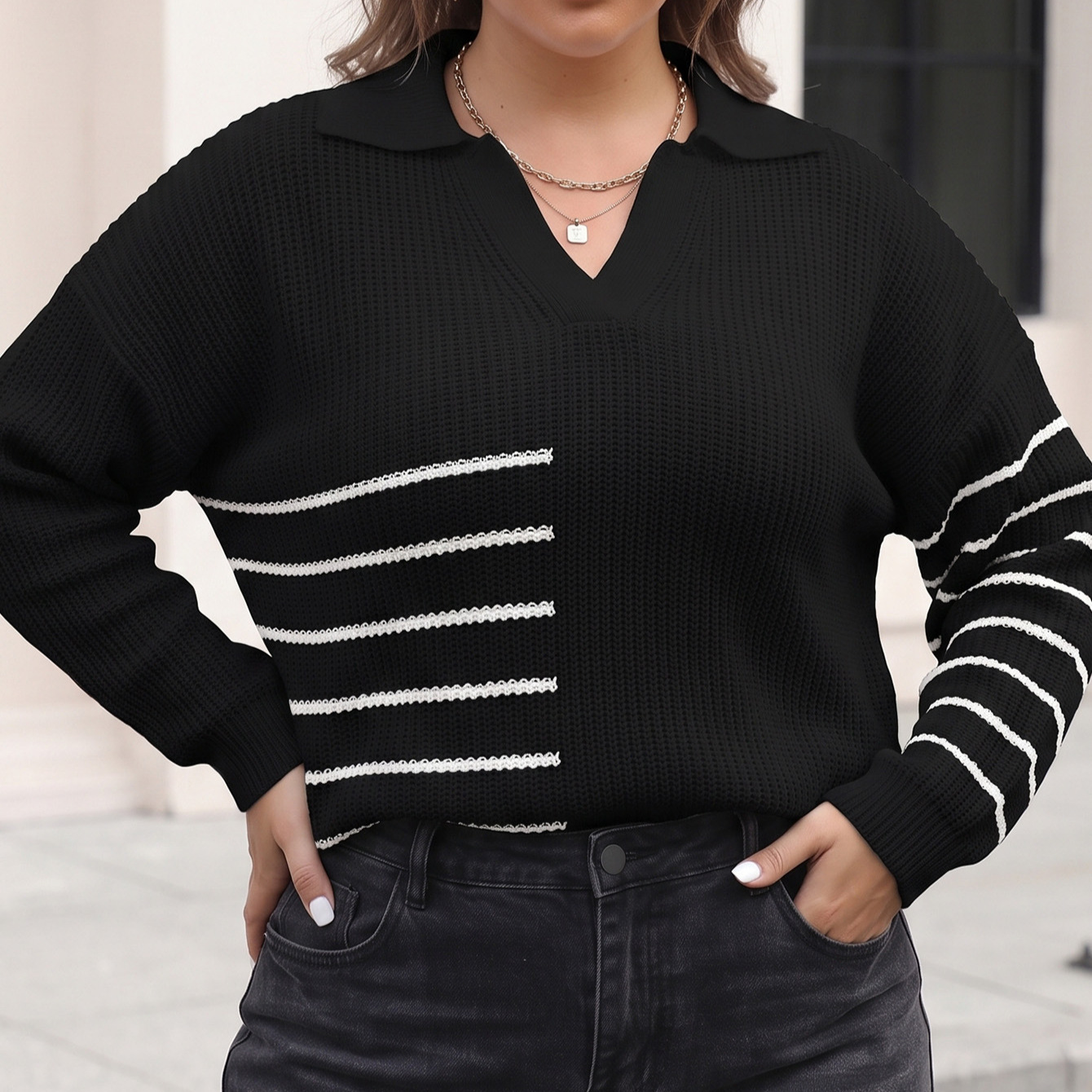 여성용 플러스 사이즈 L-3XL 캐주얼 니트 긴팔 니트 - Winter Clothing For Plus Size Women 리뷰 및 가격